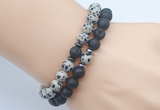 CGB7649 8mm black lava & dalmatian jasper mala stretchy bracelets