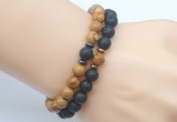 CGB7651 8mm black lava & wooden jasper mala stretchy bracelets