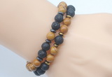 CGB7652 8mm black lava & wooden jasper mala stretchy bracelets