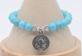 CGB7792 8mm blue howlite bead with luckly charm bracelets