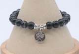 CGB7845 8mm black banded agate bead with luckly charm bracelets