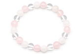 CGB8000 8mm white crystal, white jade & rose quartz beaded stretchy bracelets