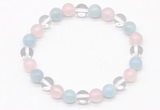 CGB8002 8mm aquamarine, white crystal & rose quartz beaded stretchy bracelets