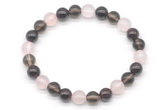 CGB8005 8mm garnet, rose quartz & smoky quartz beaded stretchy bracelets