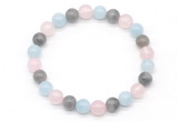 CGB8006 8mm aquamarine, labradorite & rose quartz beaded stretchy bracelets