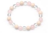 CGB8007 8mm white crystal, rose quartz & white fossil jasper beaded stretchy bracelets