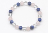 CGB8009 8mm white crystal, rose quartz & lapis lazuli beaded stretchy bracelets