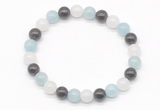 CGB8011 8mm aquamarine, garnet & white jade beaded stretchy bracelets