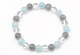 CGB8012 8mm aquamarine, labradorite & white crystal beaded stretchy bracelets