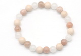 CGB8015 8mm white jade, white fossil jasper & sunstone beaded stretchy bracelets