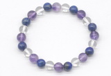 CGB8016 8mm amethyst, white crystal & lapis lazuli beaded stretchy bracelets