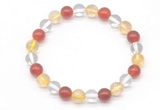 CGB8017 8mm citrine, white crystal & red agate beaded stretchy bracelets