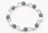 CGB8019 8mm white crystal, white howlite & black labradorite beaded stretchy bracelets