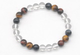 CGB8025 8mm white crystal & mixed tiger eye beaded stretchy bracelets