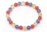 CGB8027 8mm amethyst, citrine & red agate beaded stretchy bracelets