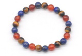 CGB8028 8mm lapis lazuli, yellow tiger eye & red agate beaded stretchy bracelets