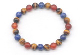 CGB8029 8mm yellow tiger eye, lapis lazuli & red agate beaded stretchy bracelets