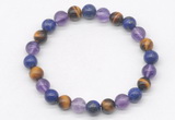 CGB8030 8mm amethyst, lapis lazuli & yellow tiger eye beaded stretchy bracelets