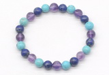 CGB8031 8mm amethyst, lapis lazuli & blue howlite beaded stretchy bracelets