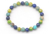 CGB8032 8mm lapis lazuli, blue & green sea sediment jasper beaded stretchy bracelets