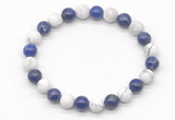 CGB8033 8mm lapis lazuli & matte white howlite beaded stretchy bracelets