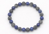 CGB8035 8mm lapis lazuli & matte black labradorite beaded stretchy bracelets