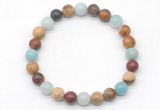 CGB8037 8mm amazonite, picasso jasper & picture jasper beaded stretchy bracelets