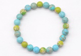 CGB8038 8mm blue howlite, blue & green sea sediment jasper beaded stretchy bracelets