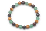 CGB8039 8mm green aventurine, brecciated jasper & wooden jasper beaded stretchy bracelets