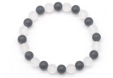 CGB8044 8mm matte white crystal & matte black agate beaded stretchy bracelets