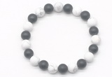 CGB8045 8mm matte white howlite & matte black agate beaded stretchy bracelets