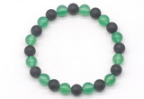 CGB8046 8mm green agate & matte black agate beaded stretchy bracelets