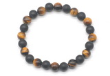 CGB8049 8mm yellow tiger eye & matte black agate beaded stretchy bracelets