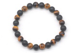 CGB8050 8mm grade AA yellow tiger eye & matte black agate beaded stretchy bracelets