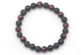 CGB8051 8mm red tiger eye & matte black agate beaded stretchy bracelets