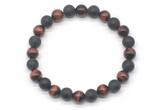 CGB8052 8mm grade AA red tiger eye & matte black agate beaded stretchy bracelets