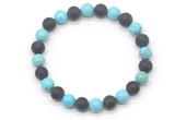 CGB8054 8mm blue howlite & matte black agate beaded stretchy bracelets