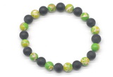 CGB8055 8mm green sea sediment jasper & matte black agate beaded stretchy bracelets