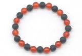 CGB8056 8mm red agate & matte black agate beaded stretchy bracelets