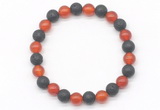 CGB8058 8mm red agate & black lava beaded stretchy bracelets