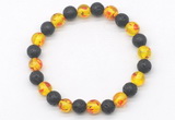 CGB8059 8mm synthetic amber & black lava beaded stretchy bracelets