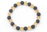 CGB8060 8mm citrine & black lava beaded stretchy bracelets