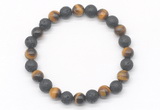 CGB8061 8mm yellow tiger eye & black lava beaded stretchy bracelets