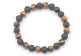 CGB8062 8mm grade AA yellow tiger eye & black lava beaded stretchy bracelets