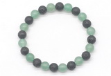 CGB8063 8mm green aventurine & black lava beaded stretchy bracelets