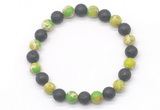 CGB8064 8mm green sea sediment jasper & black lava beaded stretchy bracelets