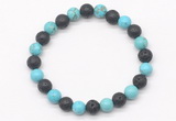 CGB8066 8mm blue howlite & black lava beaded stretchy bracelets