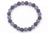 CGB8068 8mm amethyst & black lava beaded stretchy bracelets