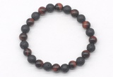 CGB8069 8mm red tiger eye & black lava beaded stretchy bracelets