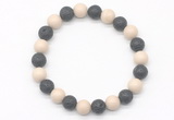 CGB8073 8mm white fossil jasper & black lava beaded stretchy bracelets